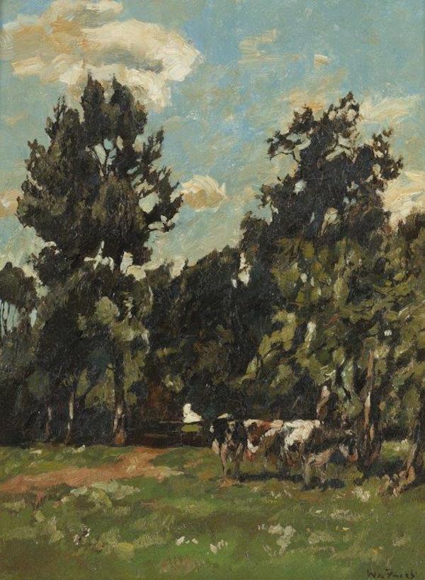 Willem de Zwart - Cows in a wooded meadow