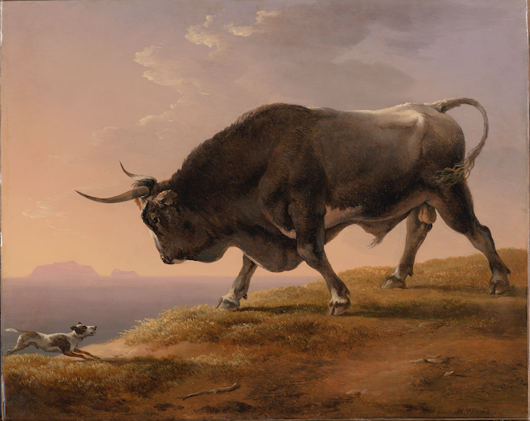 Hendrik Voogd - A Bull and a Dog in a Italianate Landscape