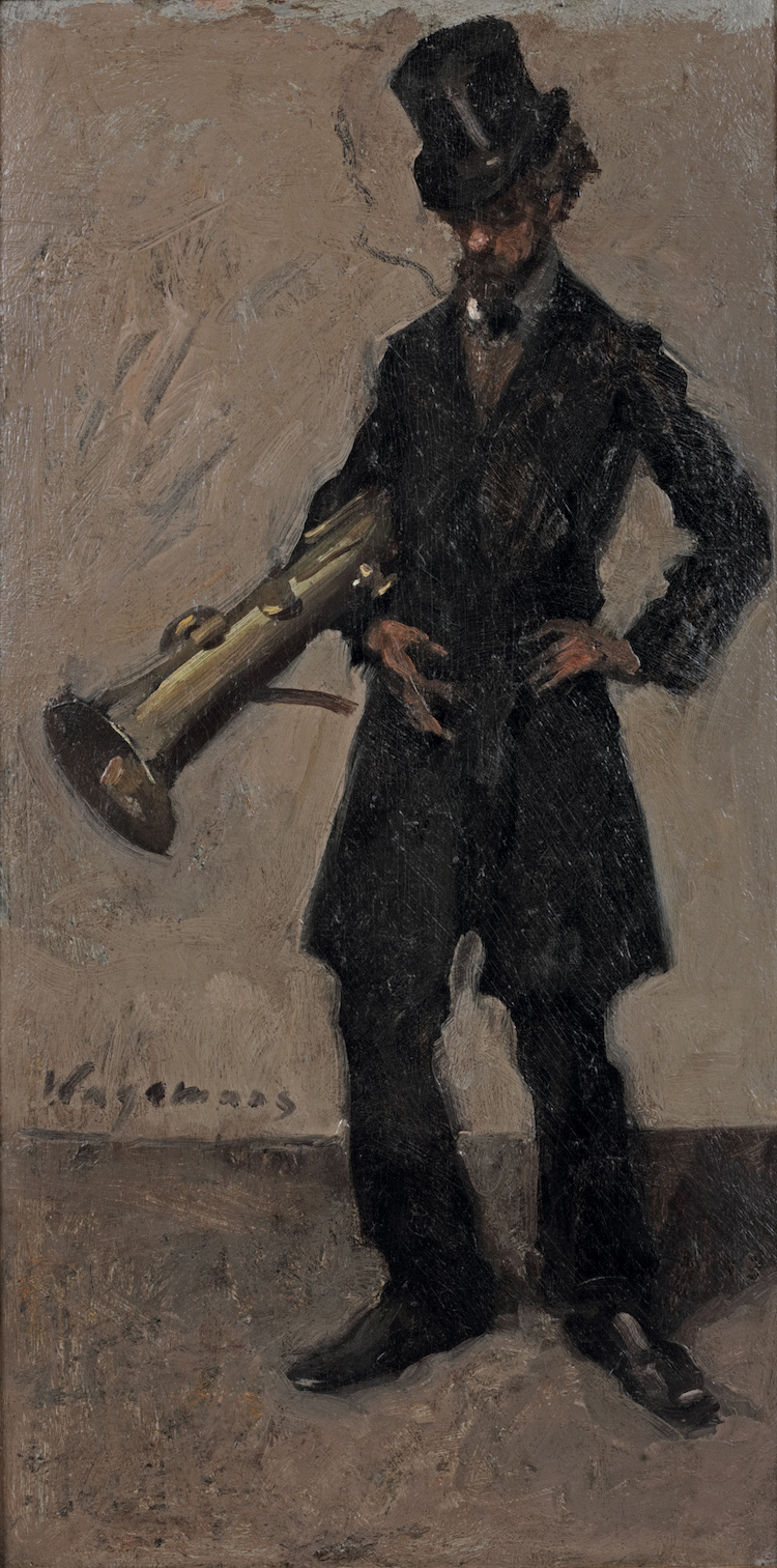 Maurice Wagemans - The painter Victor Simonin holding an ophicleide (Bastuba)