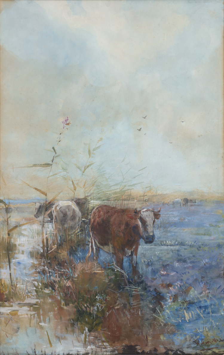 Willem Maris-Cows in a meadow near the dunes