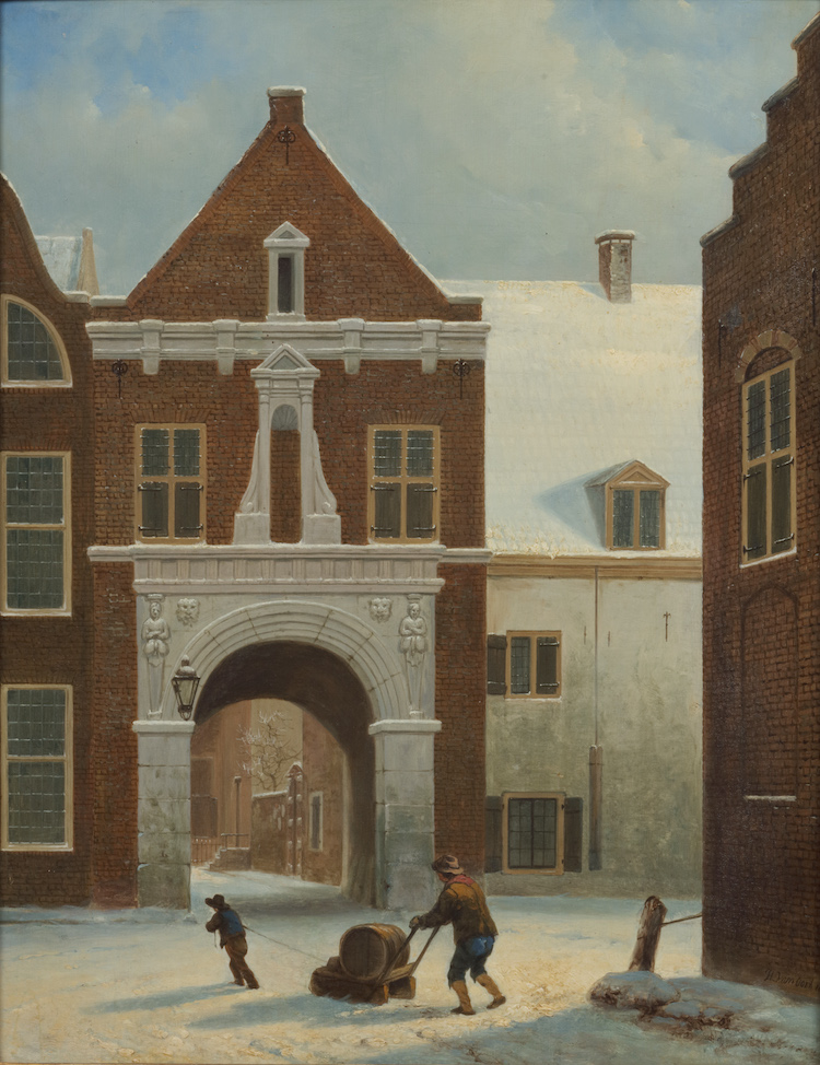 Hendrik van Oort-View of the Southside of the Paulusporch-Utrecht-between the Lange Nieuwstraat and the Korte Nieuwstraat in winter