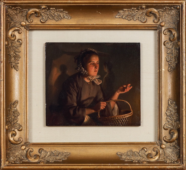 Petrus van Schendel-A young market girl with an empty basket