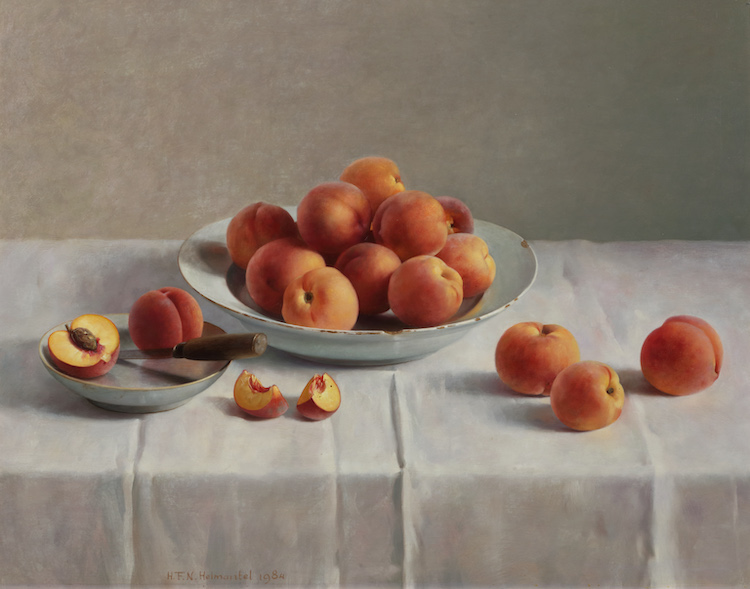 Henk Helmante-Peaches in a bowl on a table