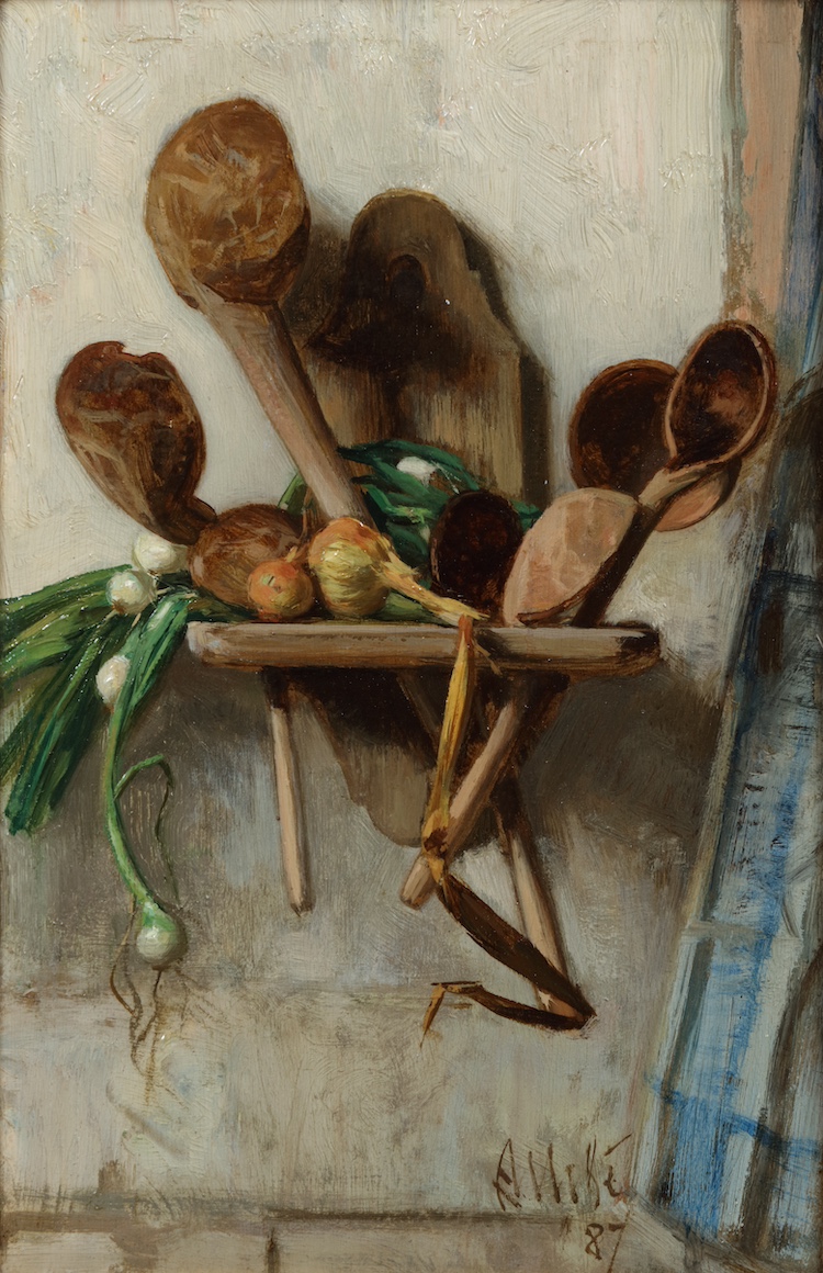 August Allebé-Still life with ladles and onions