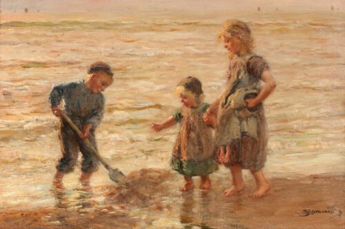 Bernard Johannes Blommers-Playing children on the beach