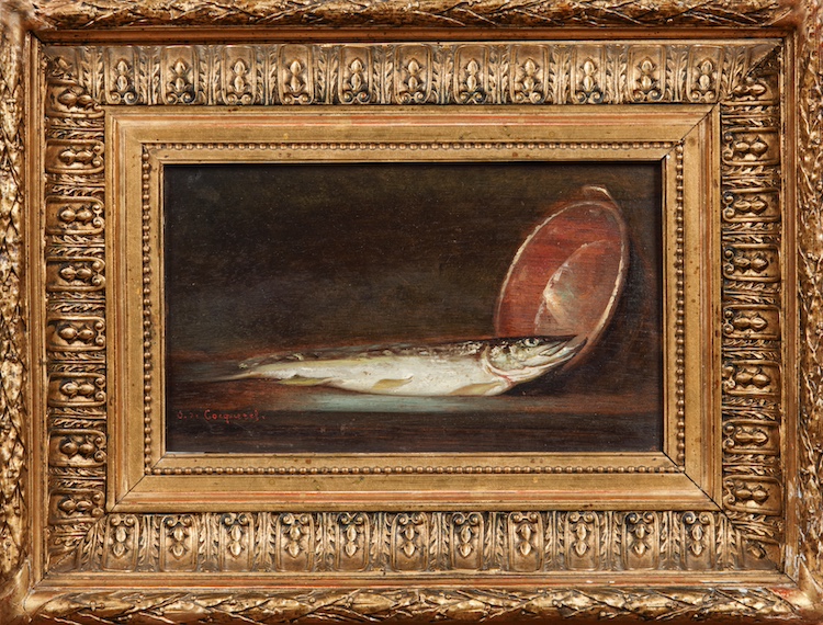 Jules Jacques Olivier de Cocquerel-A still life with fish and a copper bowl