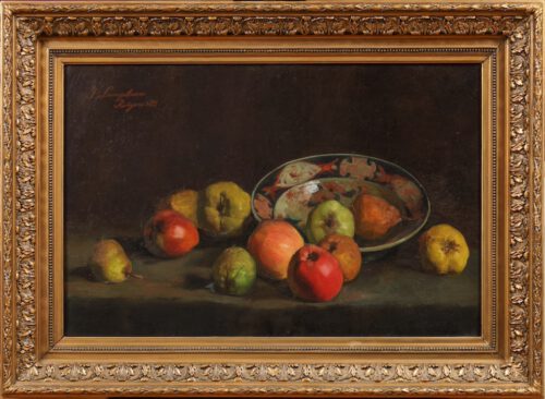 Johanna Elisabeth Judith Langelaan-Rutgers-A still life with apples, pears and a Japanese dish