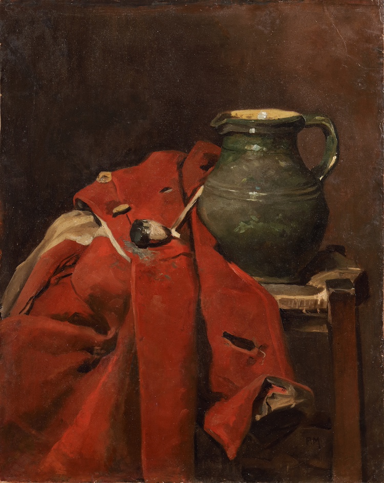 Piet Meiners-A still life with red coat, a pipe and a jug