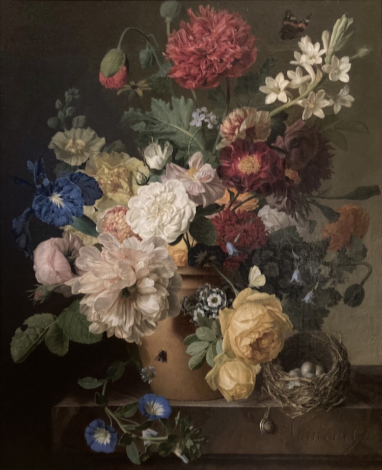 Jan Frans van Dael-A still life with poppies, marigold, peonies,roses and gardenia in a vase